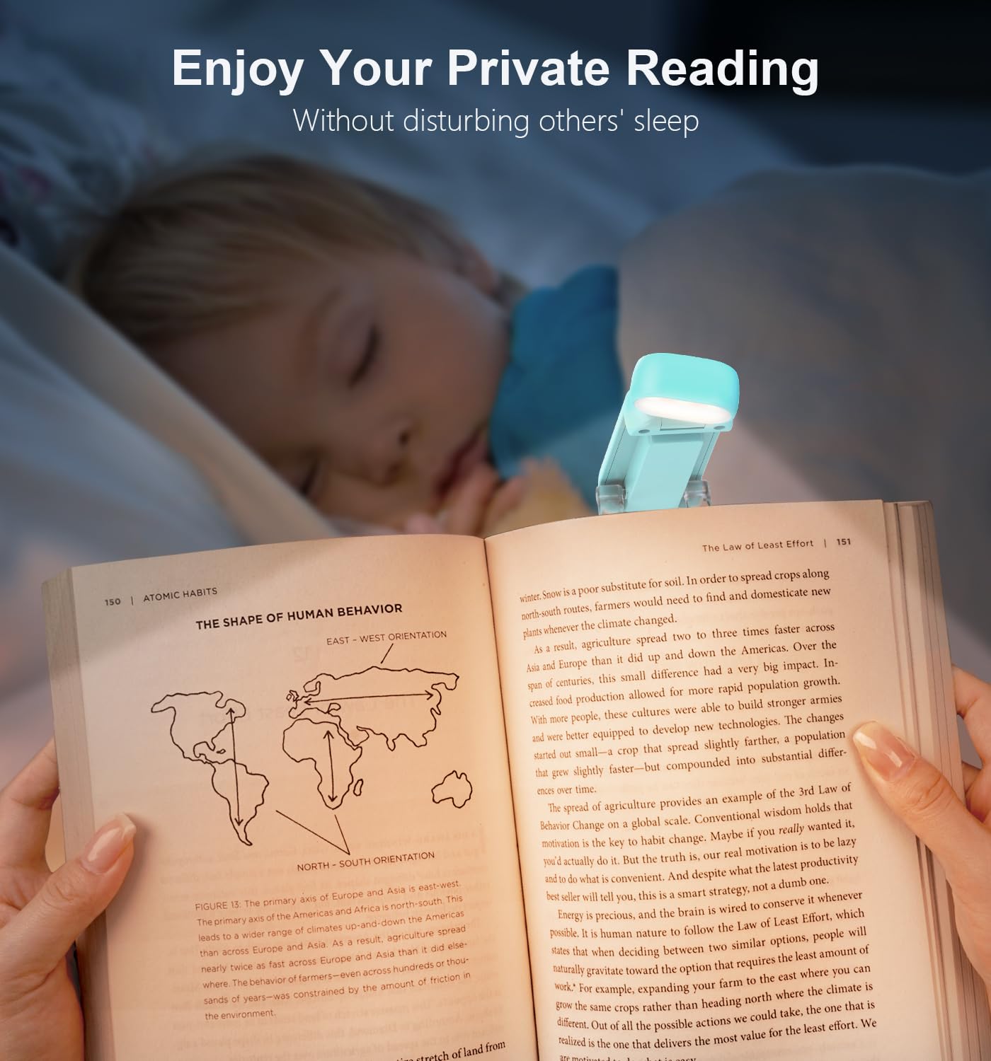 Gritin Reading Light, Rechargeable Book Light for Reading in Bed - Eye Caring 3 Color Temperatures, 5-Level Dimmable Brightness, Long Lasting, Compact Size Clip on Book Lamp for Bookworms-Blue
