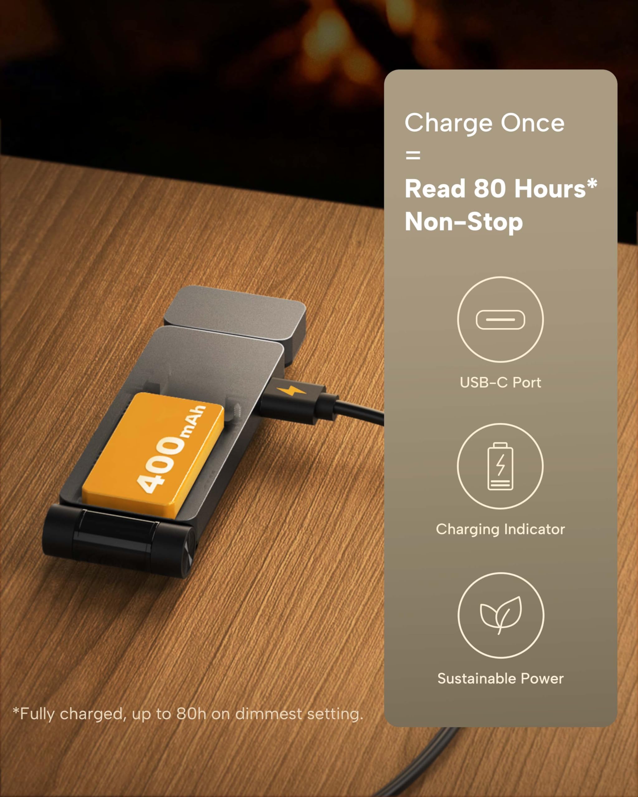 86lux Book Light, Rechargeable Clip-On LED Reading Light for Bed & Night Use - 3 Color Temperatures with Stepless Dimming, Ultralight Bookmark Design for Kids, Book Lovers, Grey